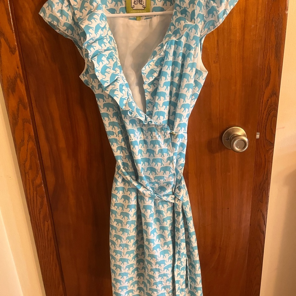 Elizabeth McKay Blue Elephant Print Dress, size 2